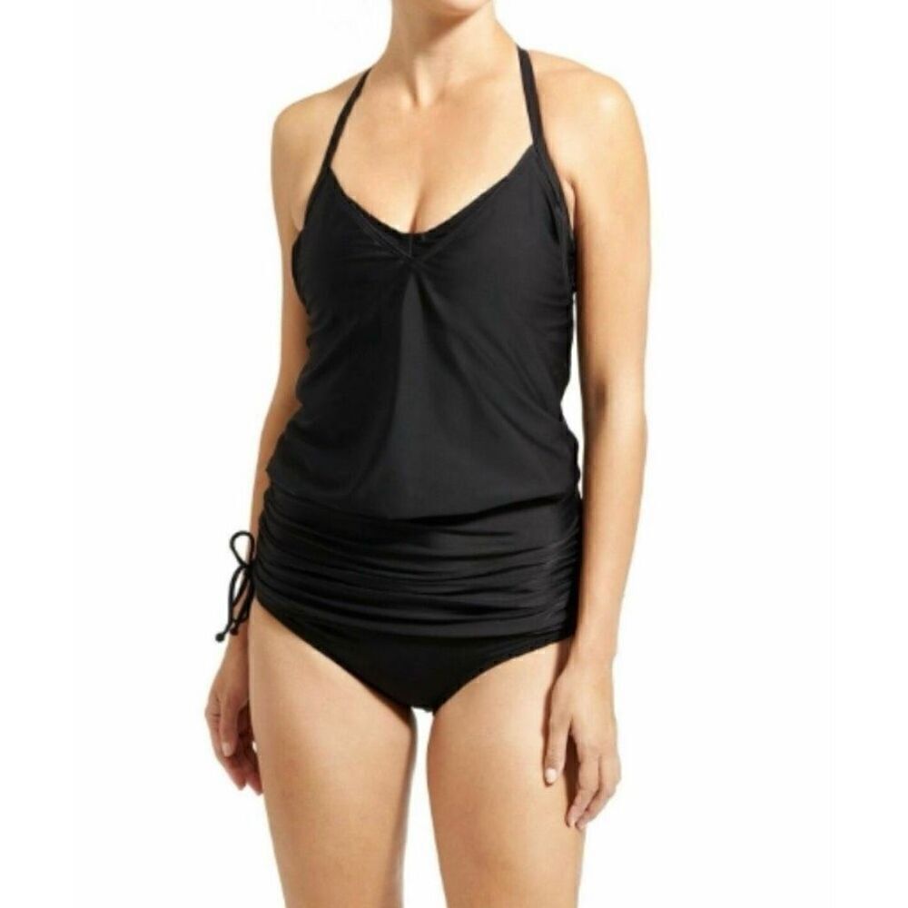 Athleta Multi-way Side Scrunch Tankini Swim Top (Black) - 34 B/C